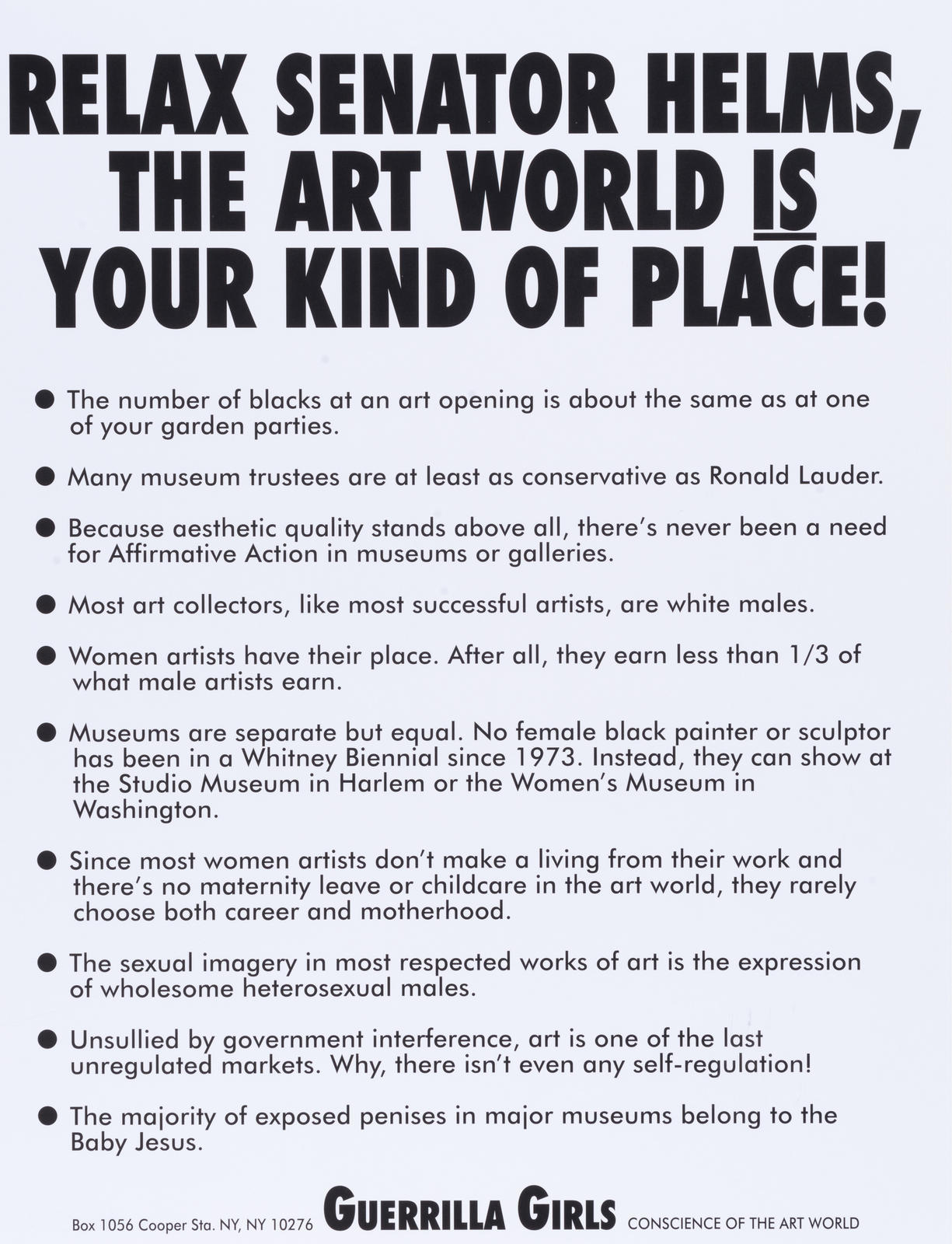 Relax Senator Helms, the Art World is Your Kind of Place!