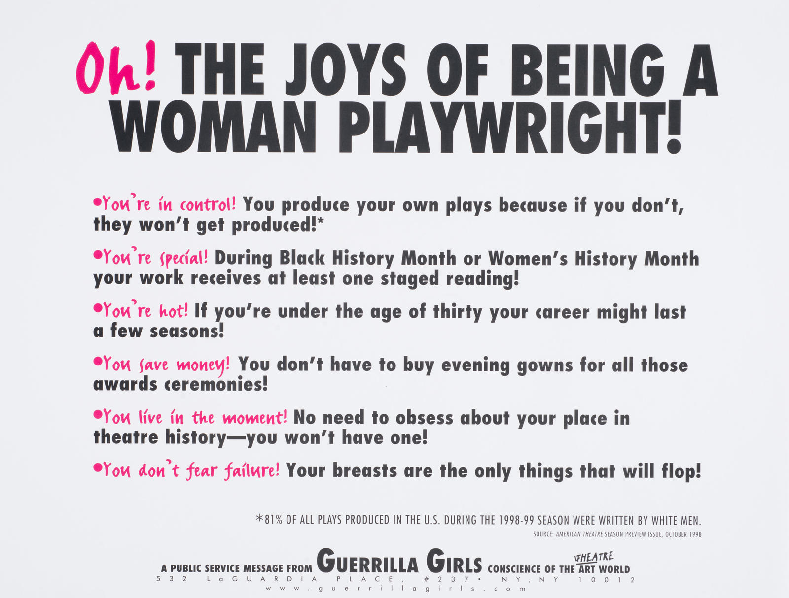 Oh! The Joys of Being a Woman Playwright!