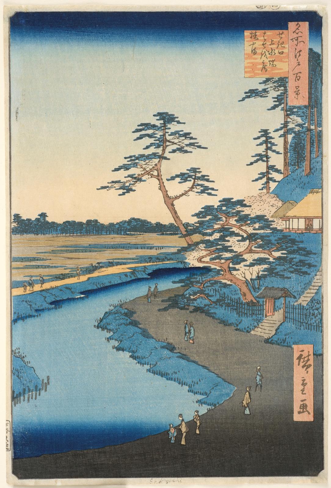 Sekiguchi jôsui-bata Bashôan Tsubakiyama (Bashô's Hermitage and Camellia Hill on the Kanda Aqueduct at Sekiguchi)