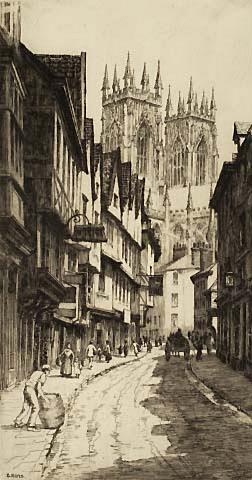 The Shambles, York (?) (View in town with Cathedral in background)