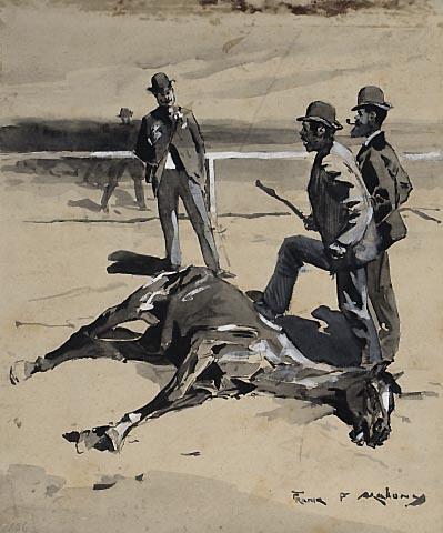 Three men and dead horse