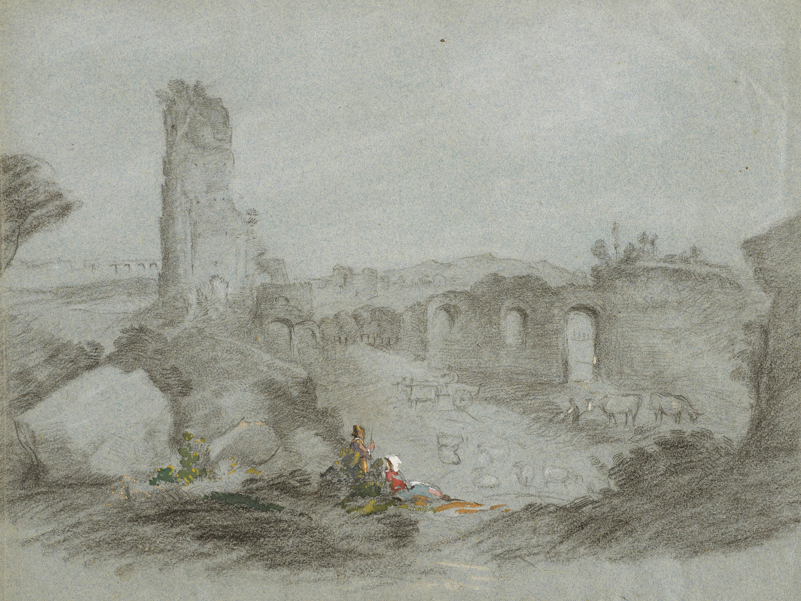 Ruins with figures in foreground