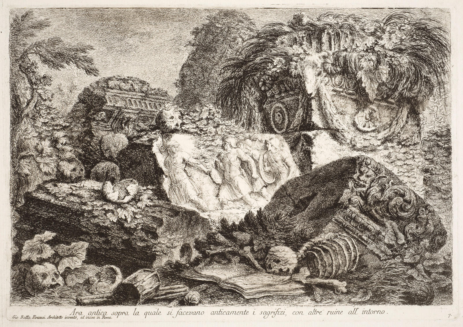 Antique ancient altar with surrounding ruins