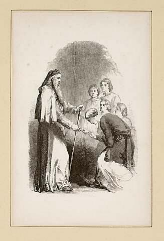 Woman Presenting Letter to Holy Man