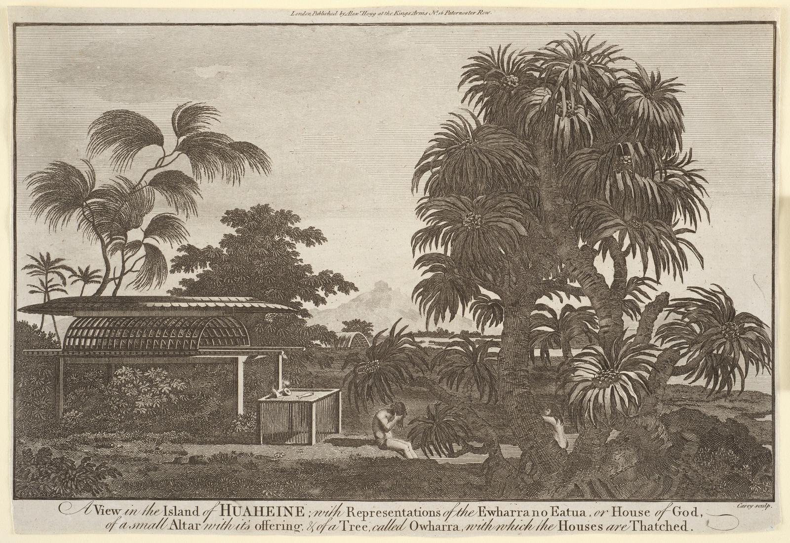A View in the Island of Huaheine, with representations of the Ewharro Eatua
