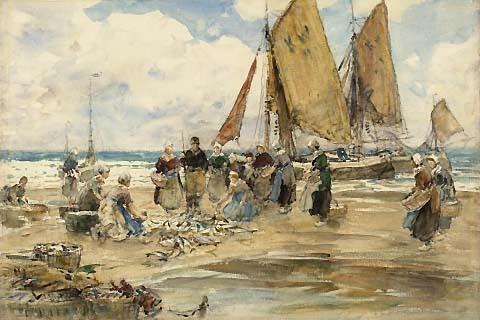 Dutch fisherwomen on the beach