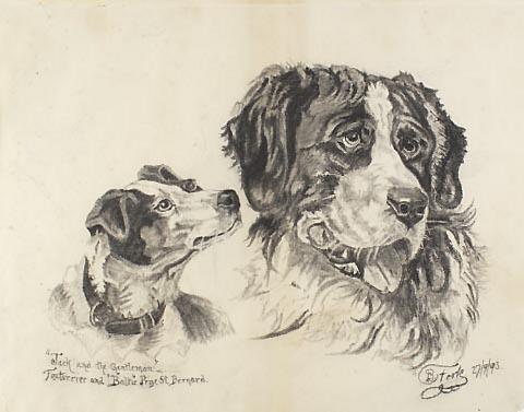 "Jack and the Gentleman" - Foxterrier and "Baltic", Prize Street Bernard