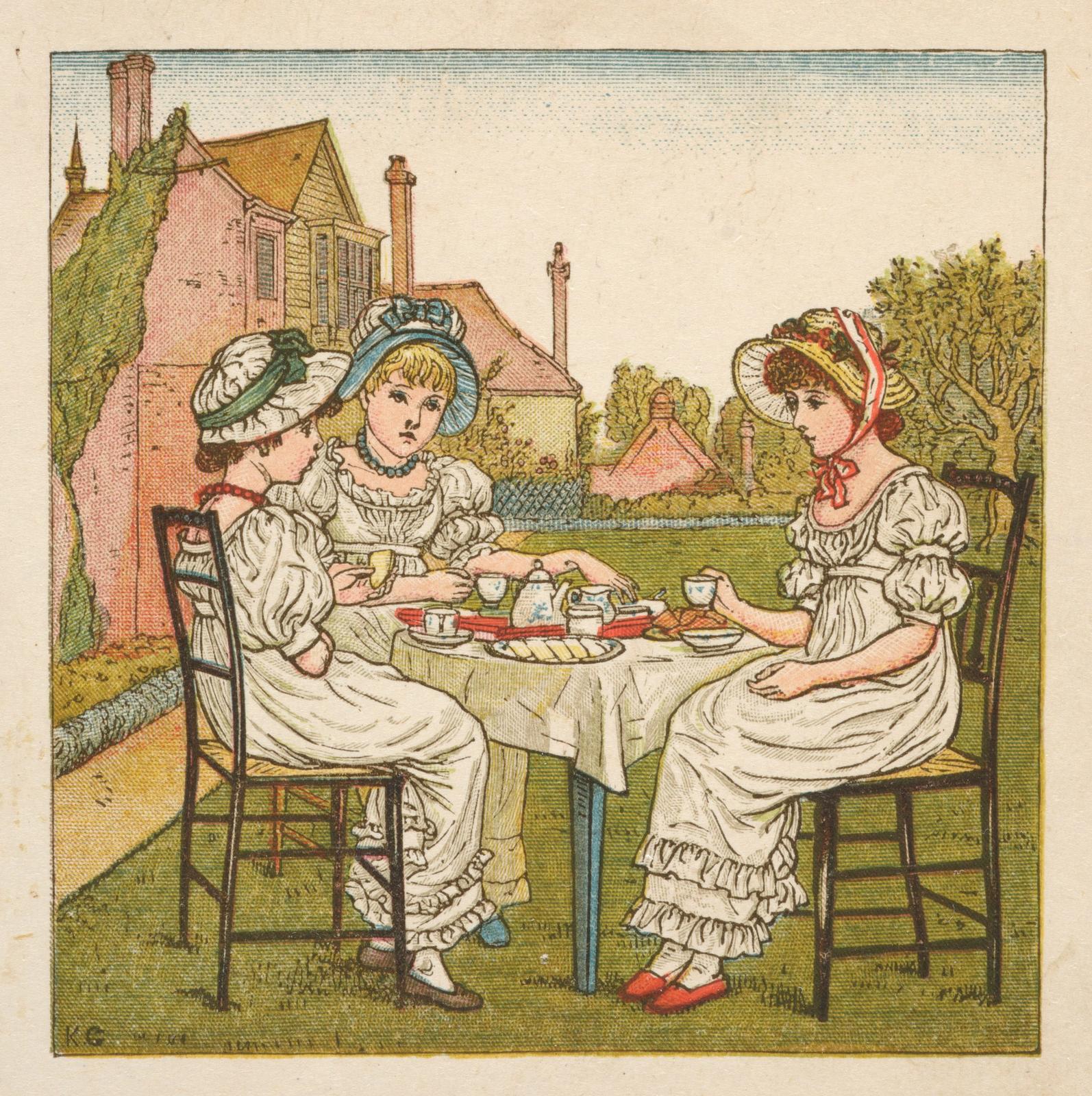 Three Girls Having Tea in a Garden