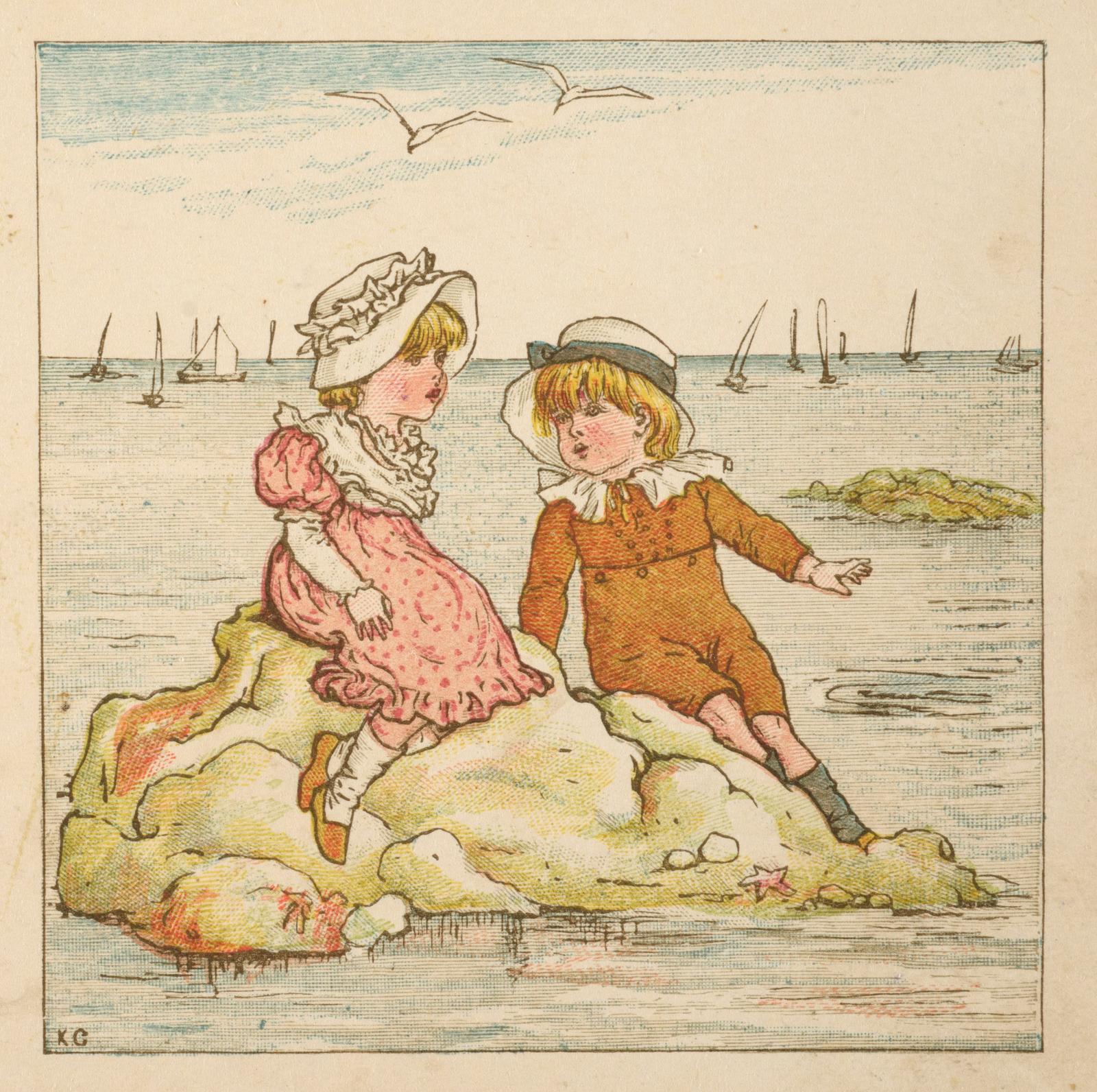 Two Children on a Rock Surrounded by the Tide