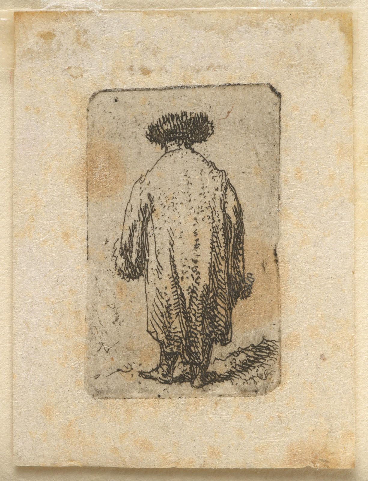 Man in a Long Fur Coat from the Back