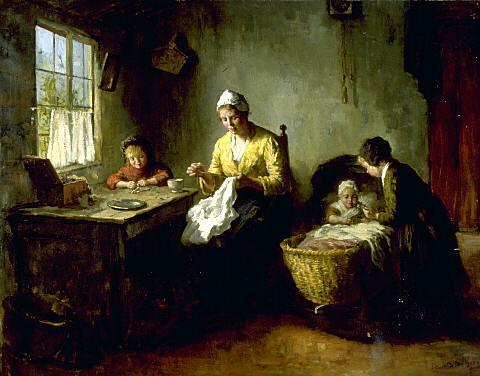 Mother and three children (A Busy housewife)