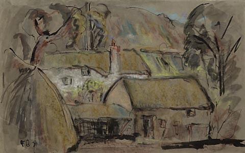 Village Scene: Thatched Cottages