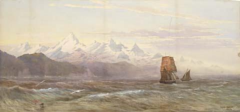 South Island mountain landscape from the sea