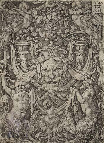 Ornamental Design with a Mask and an Eagle Between Two Fauns Below