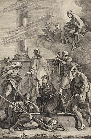 The Virgin appearing to S. Benoit, S. Scholastica, and the Other Saints