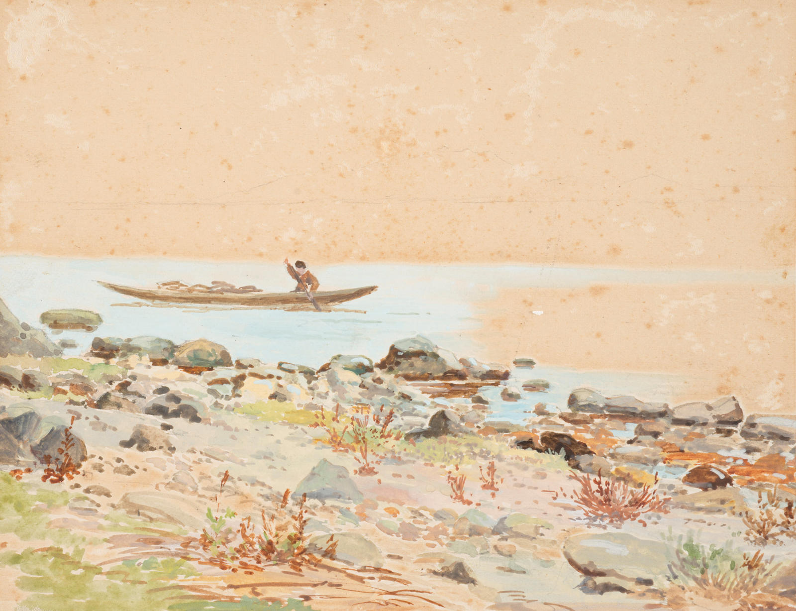 Lake shore with canoe