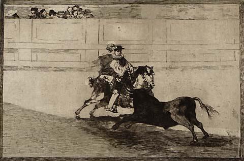 Un caballero Español en plaza quebrando rejoncillos sin auxilio de los chulos (A Spanish Mounted Knight in the Ring Breaking Short Spears Without the Help of Assistants)